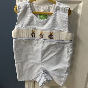 Classic Whimsy rabbit onesie-3T light stain showed in picture